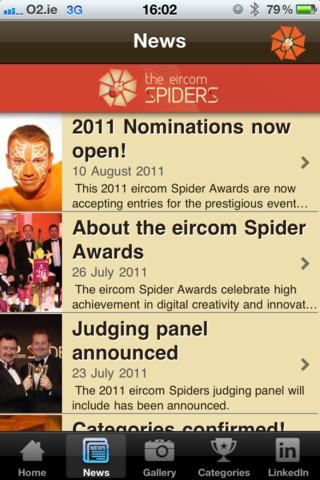 eircom Spider Awards' iOS app